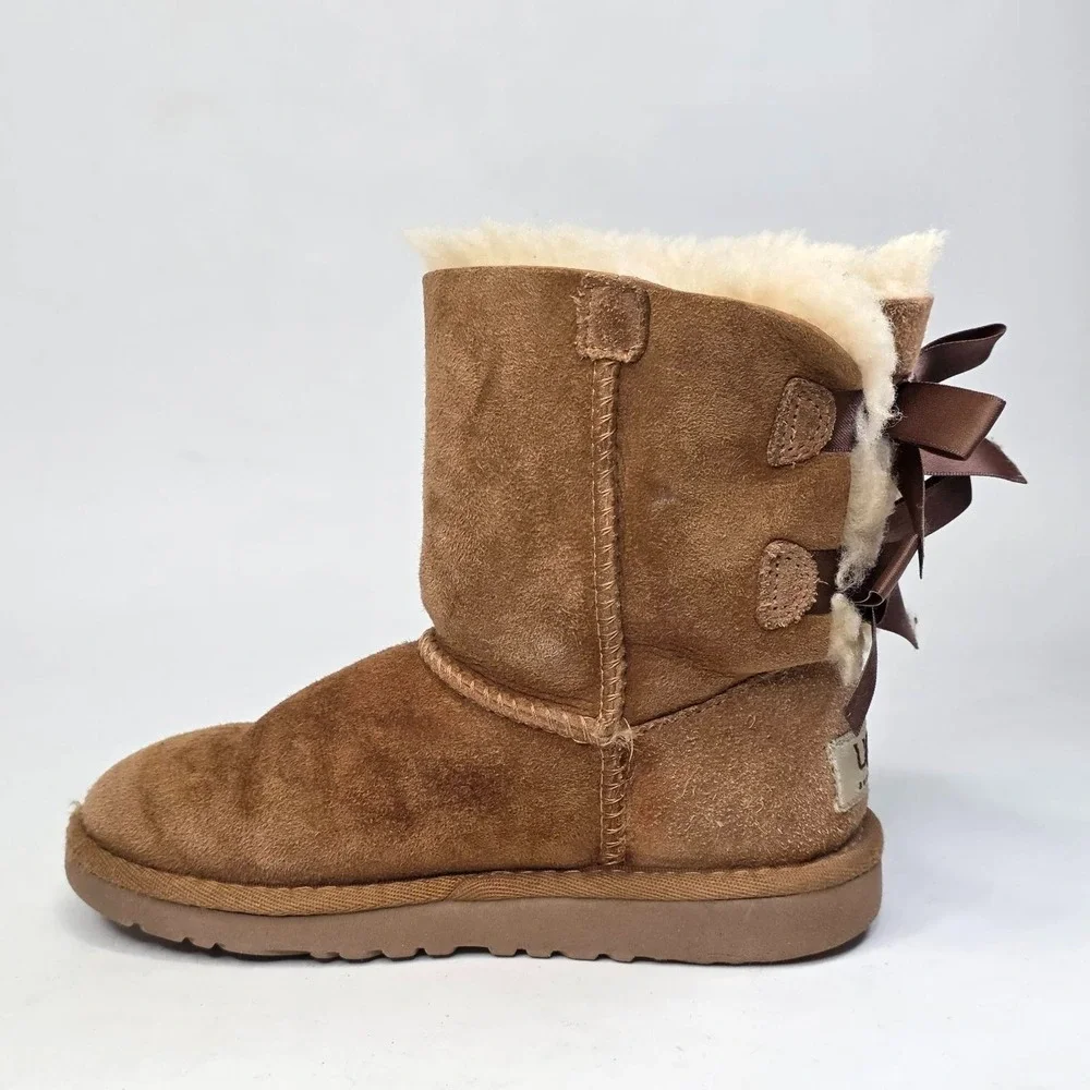 UGG Bailey Bow II Toddler Boots Size 12 Chestnut Brown Suede Sheepskin Shoes